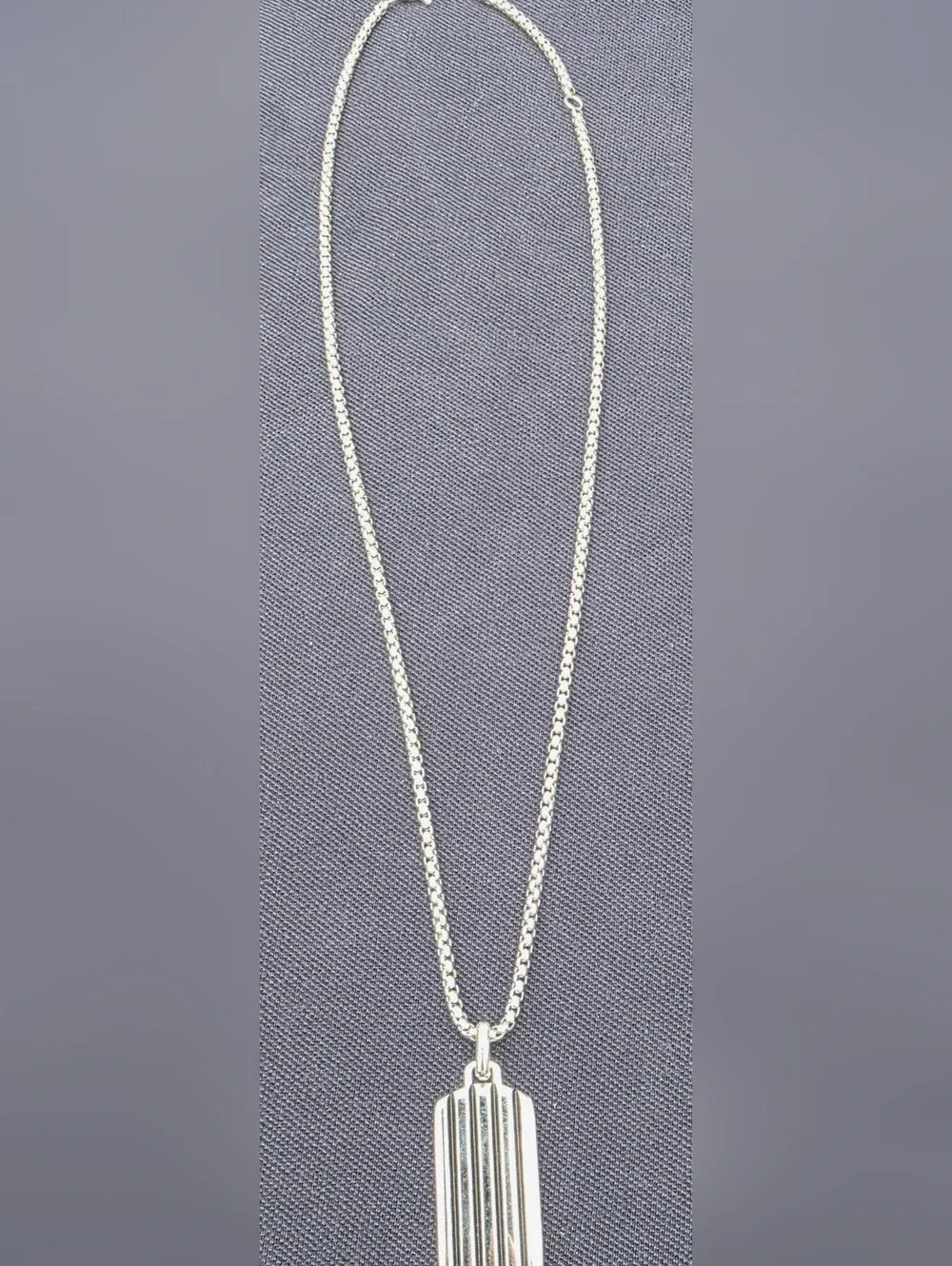David Yurman Silver Ribbed Dog Tag Pendant Necklace with Gold Accent